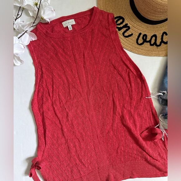 Lucky Brand Sleeveless Sweater Tank with Side Ties in Red Clay size Large - Picture 6 of 8